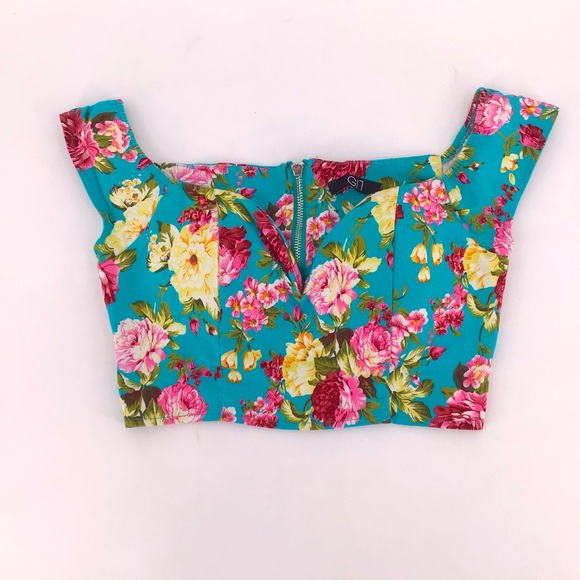 GI7 Blue Floral Print Underwire Crop Top Size Medium - Picture 2 of 9